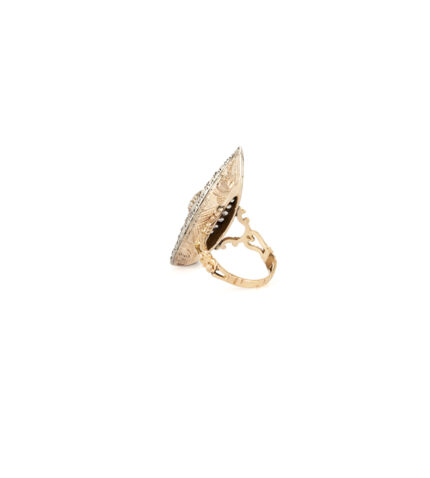 Inel marchiza vintage din aur de 14k cu rubin si diamante naturale