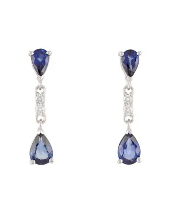 Cercei lungi din aur alb de 14k cu safire si diamante naturale