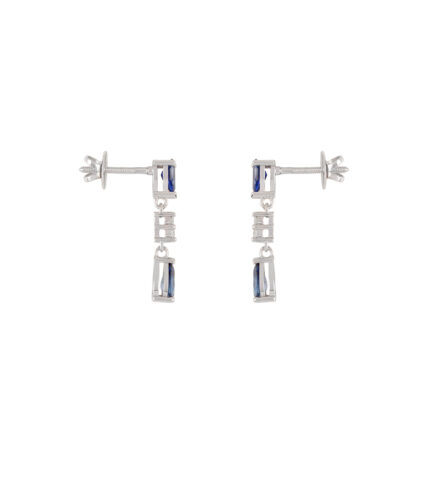 Cercei lungi din aur alb de 14k cu safire si diamante naturale