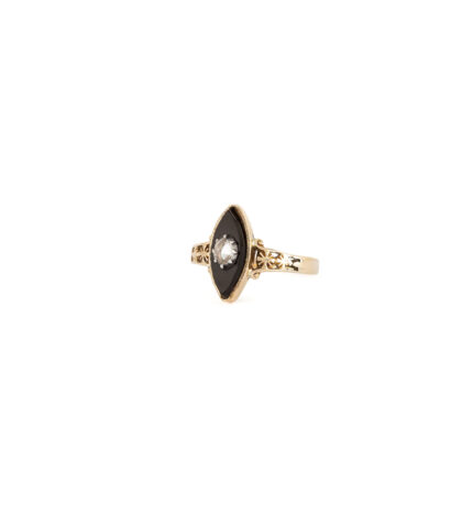 Inel marchiza din aur de 14k cu onix si diamant natural