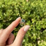 Inel vintage din aur de 14k cu smarald si diamante naturale