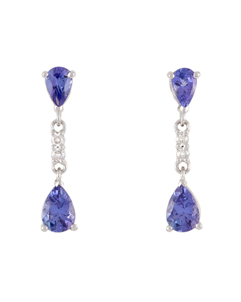 Cercei lungi din aur alb de 14k cu tanzanite si diamante naturale