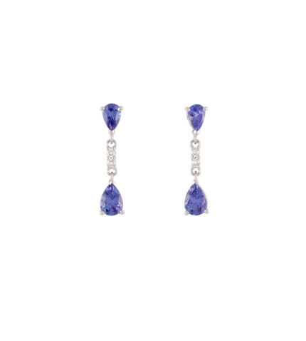 Cercei lungi din aur alb de 14k cu tanzanite si diamante naturale