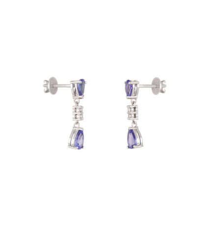 Cercei lungi din aur alb de 14k cu tanzanite si diamante naturale