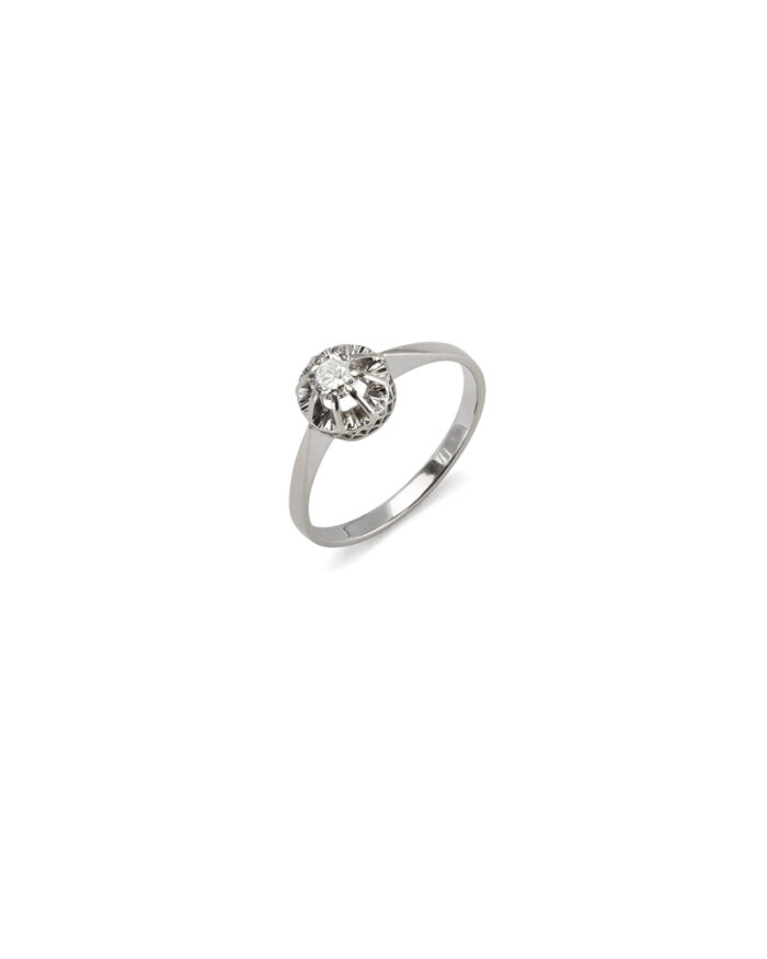 Inel solitar din aur alb de 18k cu diamant natural