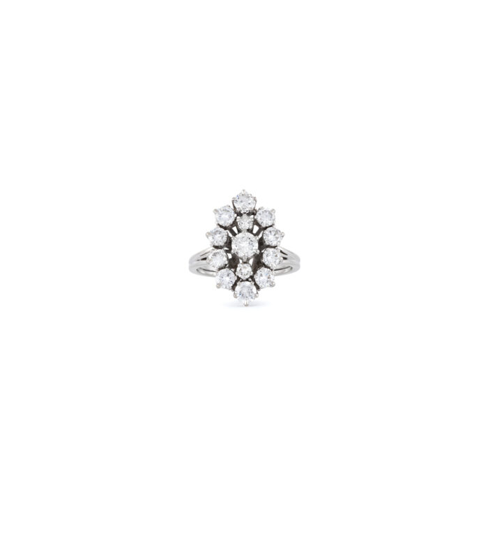 Inel vintage din aur alb de 18k cu diamante naturale