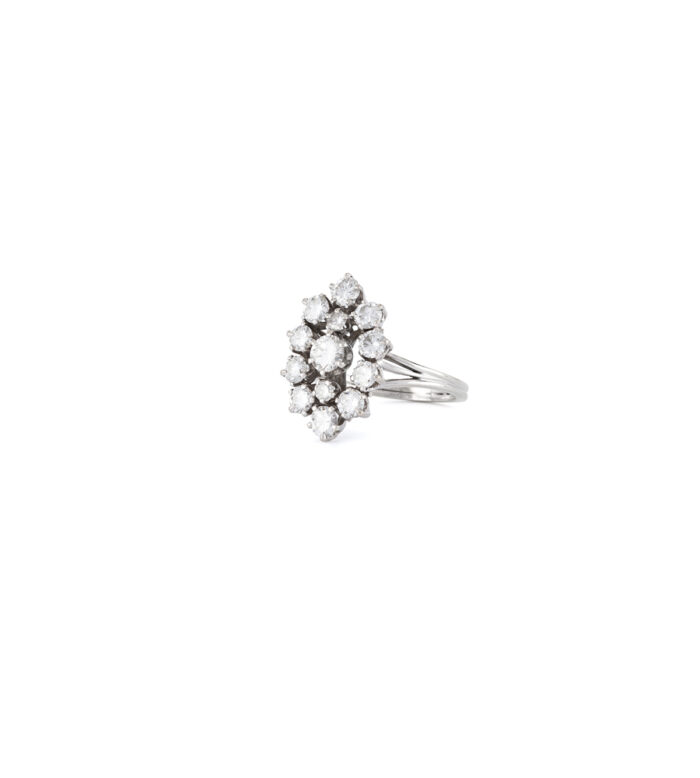 Inel vintage din aur alb de 18k cu diamante naturale