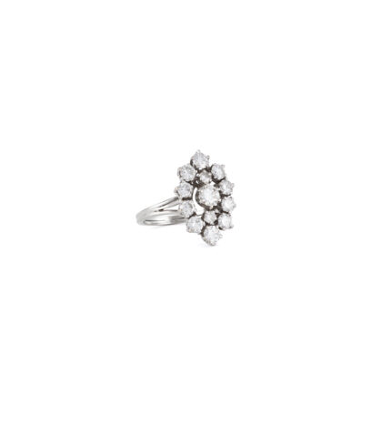 Inel vintage din aur alb de 18k cu diamante naturale