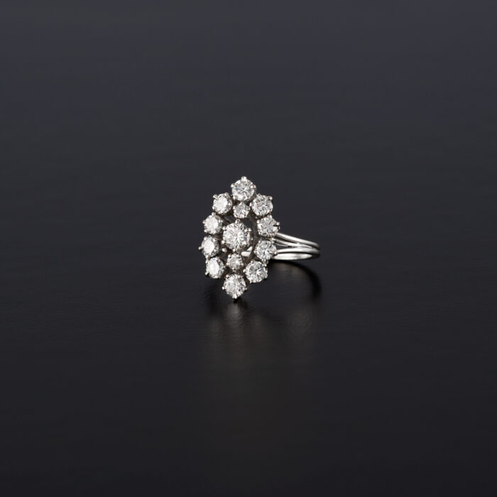 Inel vintage din aur alb de 18k cu diamante naturale