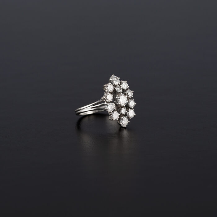 Inel vintage din aur alb de 18k cu diamante naturale