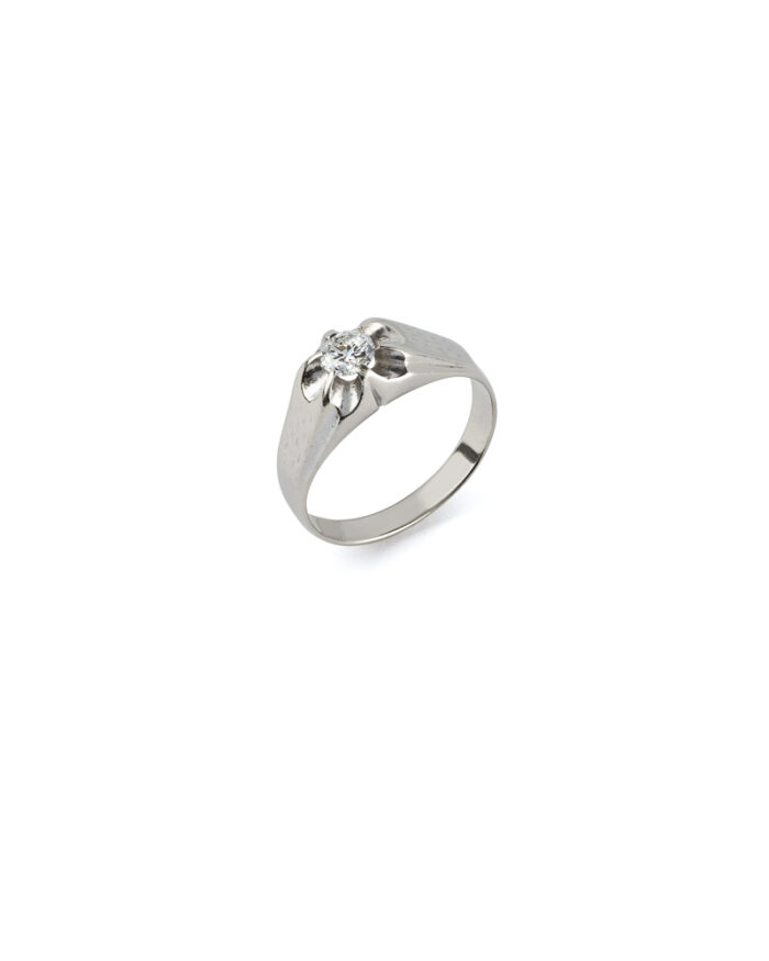 Inel solitar din aur alb de 18k cu diamant natural