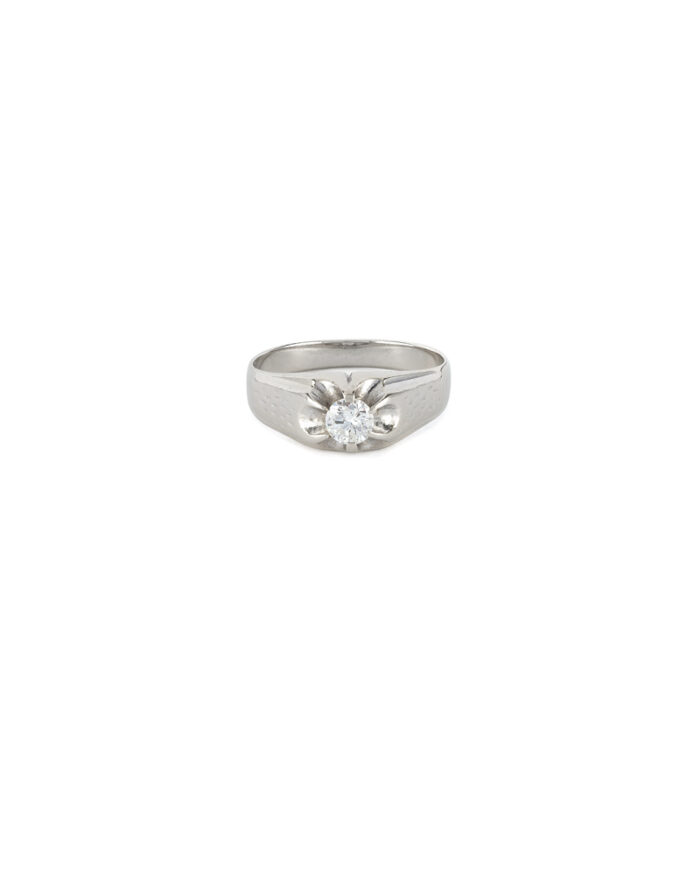Inel solitar din aur alb de 18k cu diamant natural