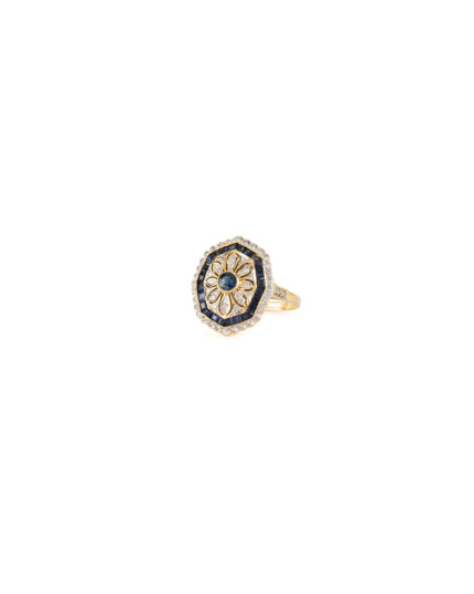 Inel Art Deco din aur de 18k cu safire si diamante naturale