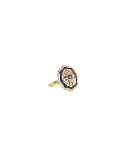 Inel Art Deco din aur de 18k cu safire si diamante naturale
