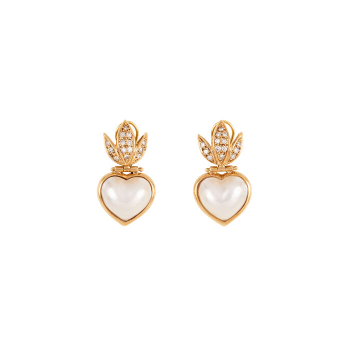 Cercei din aur de 18k cu perle si diamante naturale