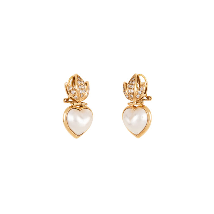 Cercei din aur de 18k cu perle si diamante naturale