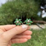 Set din aur de 18k cu email verde si diamante naturale
