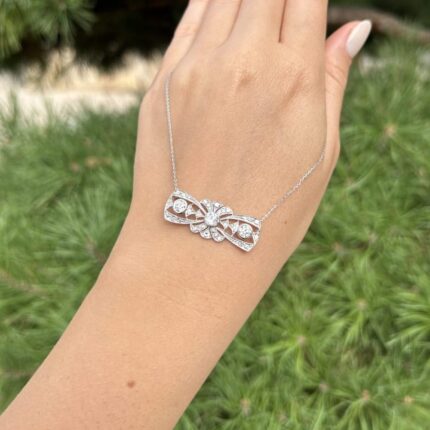 Colier vintage din aur alb de 18k cu diamante naturale