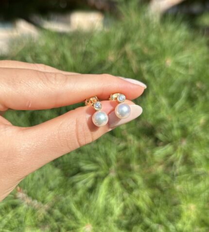 Cercei din aur de 18k cu perle Akoya si diamante naturale