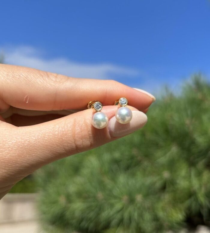 Cercei din aur de 18k cu perle Akoya si diamante naturale