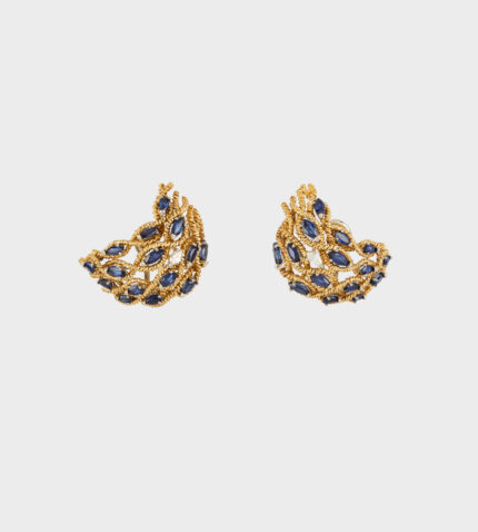 Cercei clips din aur de 18k cu safire si diamante naturale
