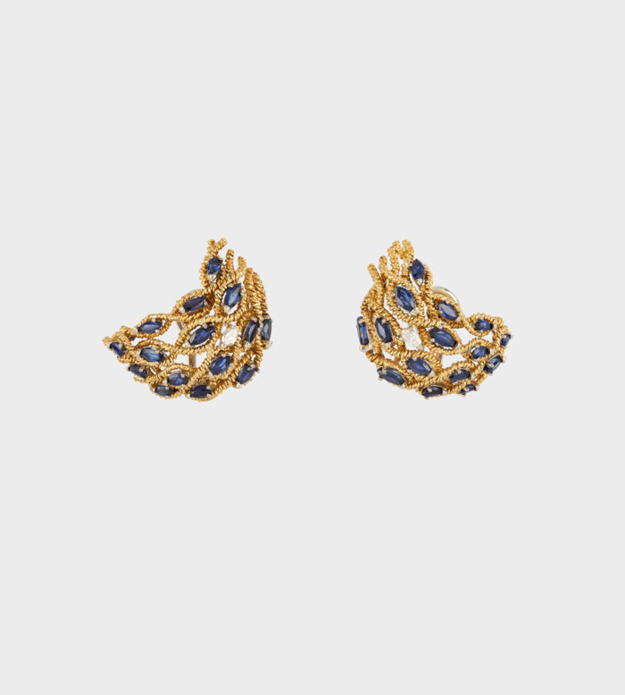 Cercei clips din aur de 18k cu safire si diamante naturale