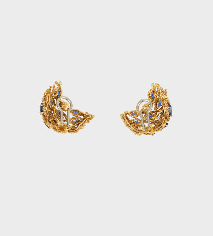 Cercei clips din aur de 18k cu safire si diamante naturale