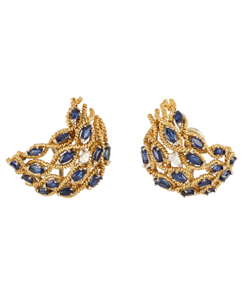 Cercei clips din aur de 18k cu safire si diamante naturale