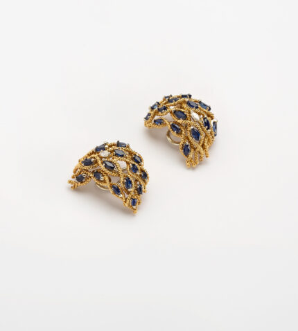 Cercei clips din aur de 18k cu safire si diamante naturale