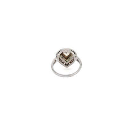 Inel vintage din aur alb de 18k cu smaralde si diamante naturale
