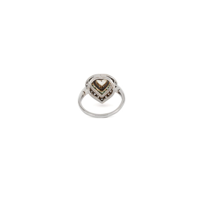 Inel vintage din aur alb de 18k cu smaralde si diamante naturale