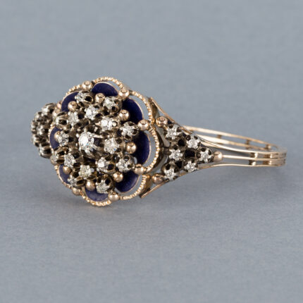 Bratara vintage din aur de 14k cu email si diamante naturale