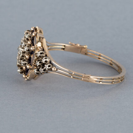 Bratara vintage din aur de 14k cu email si diamante naturale