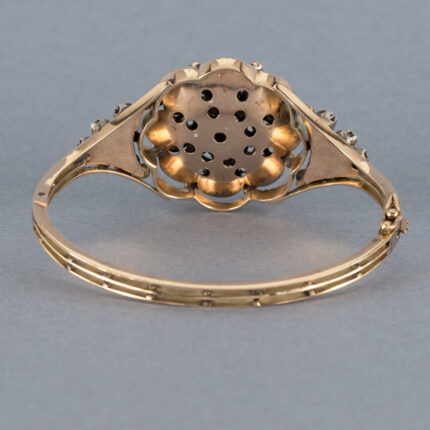 Bratara vintage din aur de 14k cu email si diamante naturale