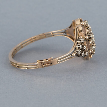 Bratara vintage din aur de 14k cu email si diamante naturale