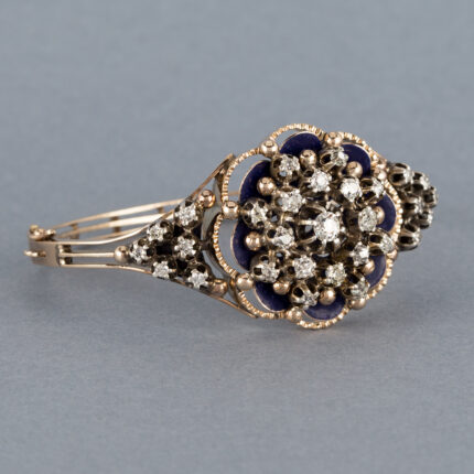 Bratara vintage din aur de 14k cu email si diamante naturale