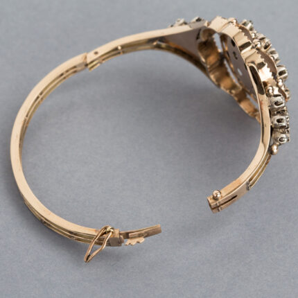 Bratara vintage din aur de 14k cu email si diamante naturale