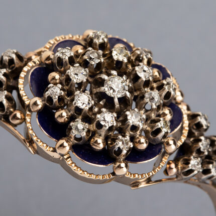 Bratara vintage din aur de 14k cu email si diamante naturale