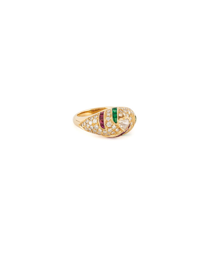 Inel din aur galben de 18k cu smaralde, rubine si diamante naturale