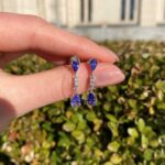 Cercei lungi din aur alb de 14k cu tanzanite si diamante naturale