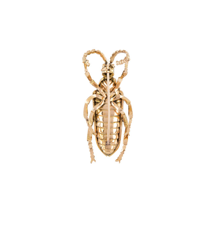 Brosa vintage din aur de 14k cu email cobalt si diamante naturale