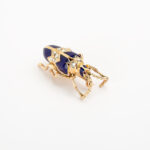 Brosa vintage din aur de 14k cu email cobalt si diamante naturale