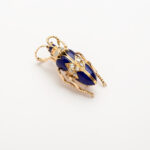 Brosa vintage din aur de 14k cu email cobalt si diamante naturale