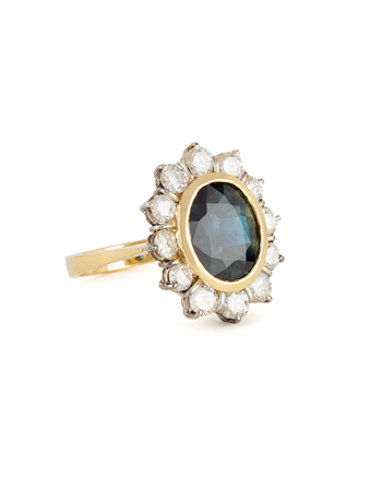 Inel din aur galben si alb de 18k cu safir si diamante naturale