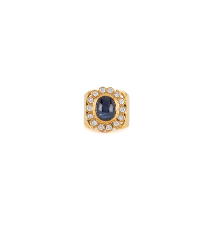 Inel din aur 18k ornat cu safir si diamante naturale