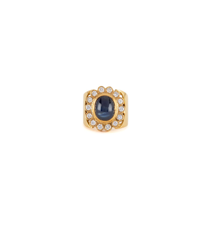 Inel din aur 18k ornat cu safir si diamante naturale