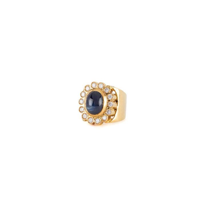 Inel din aur 18k ornat cu safir si diamante naturale