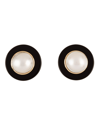 Cercei vintage din aur de 14k cu onix si perle naturale