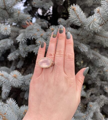 Inel din aur roz si negru de 18k cu turmalina roz, safire si diamante naturale