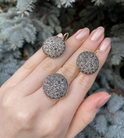 Set vintage din aur de 14k si argint cu diamante naturale
